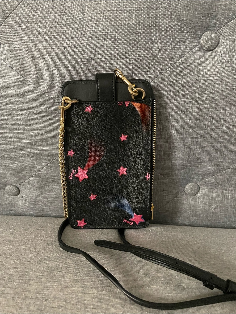 Coach Black Crossbody Phone Wallet with Pink Star Print - Picture 2 of 2